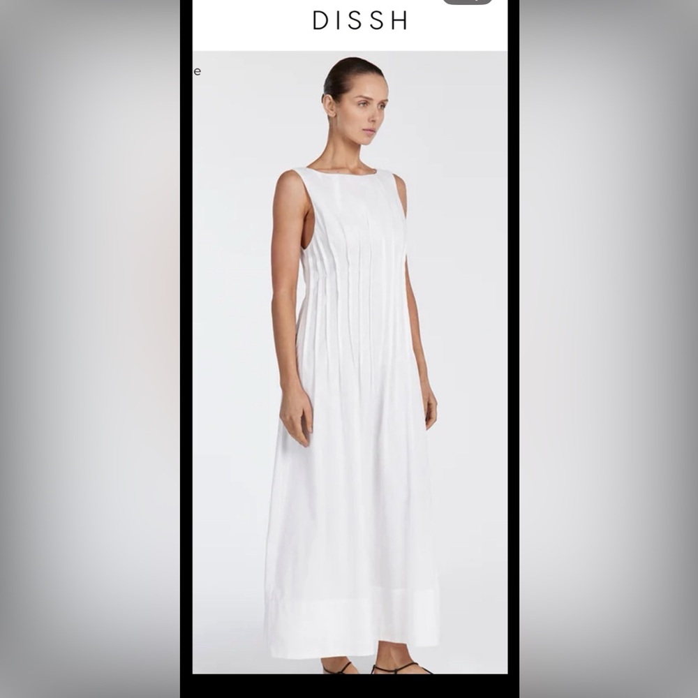 DISSH White Pleated A-Line Midi Dress